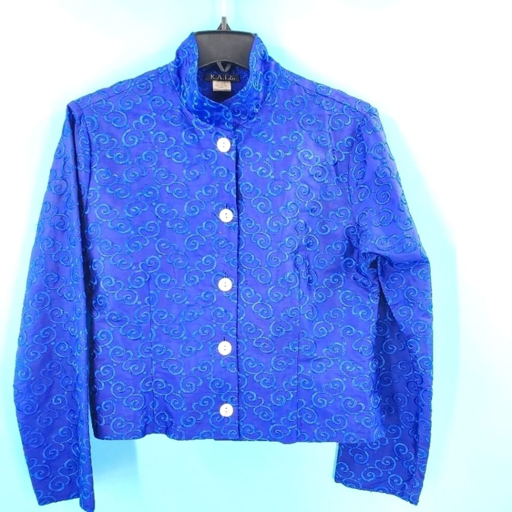Kate blue silk blazer with blue embroidery
